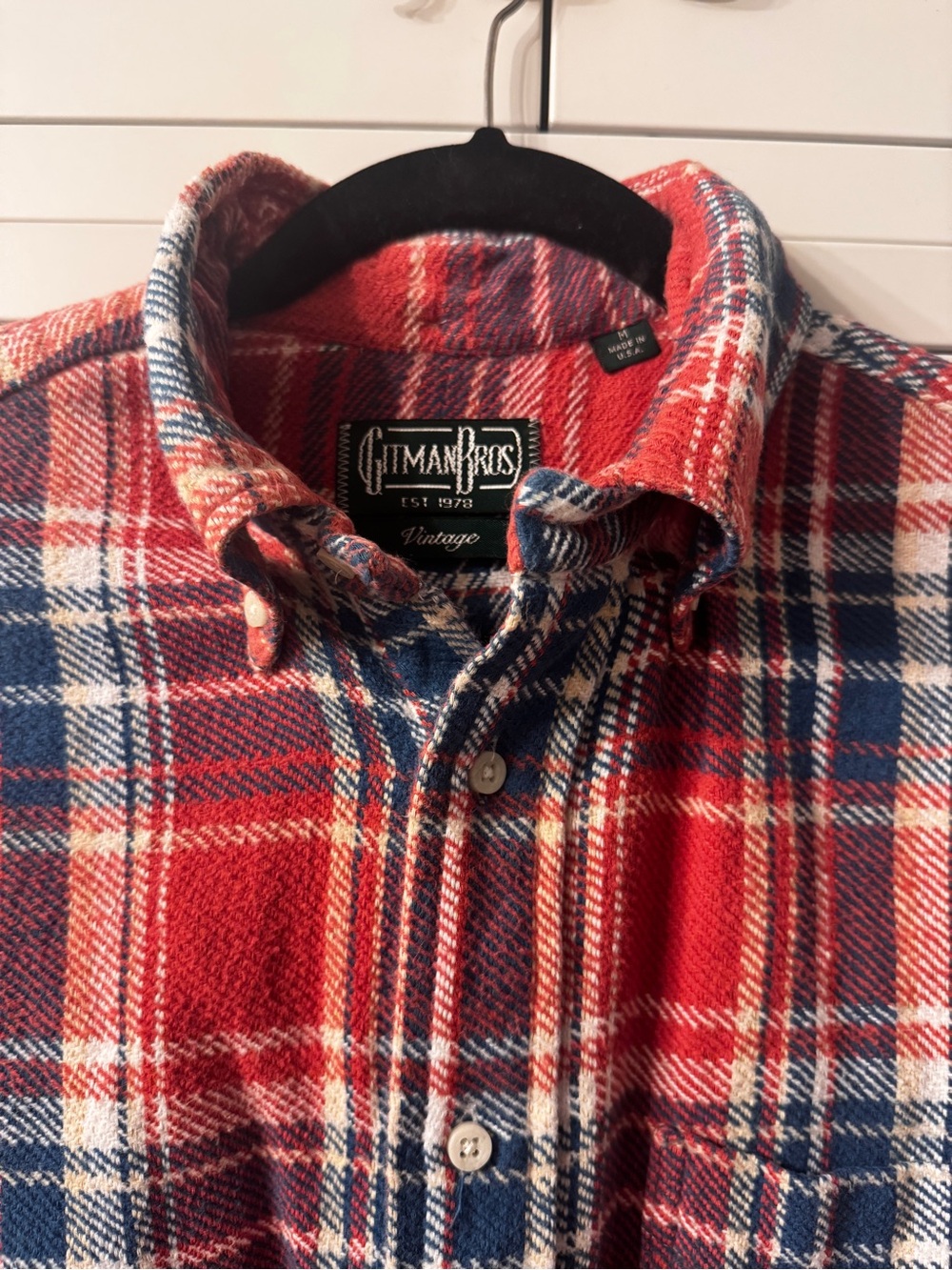 Gitman Vintage Red & Navy Plaid Button-Down Flannel Shirt